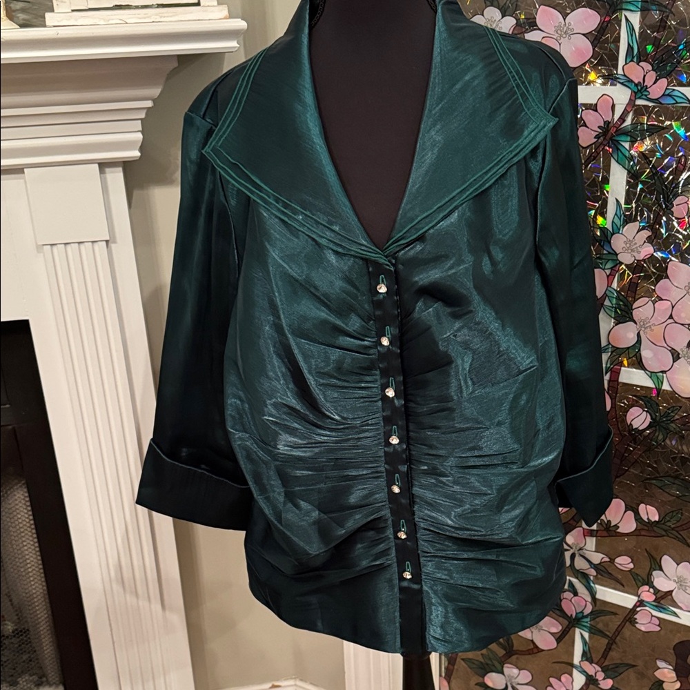 Cachet - Emerald Green Satin Elegant Formal Blouse - 22W - NWOT